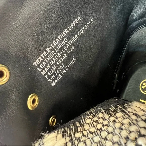 Tory Burch Black and Cream Tweed Lace-Up Block Heel Ankle Boots - Picture 8 of 8